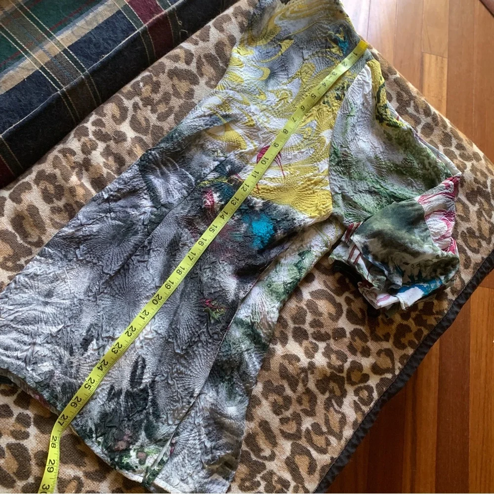 CITRON Santa Monica watercolor print blouse button up top silk XL shirt abstract - Picture 8 of 9